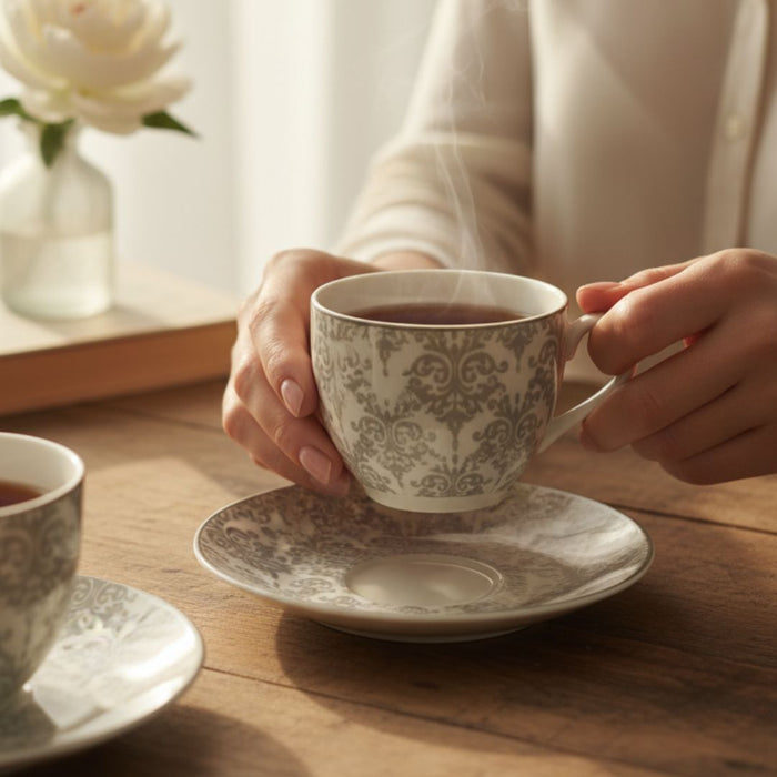 Floral Ceramic Tea Cup with Saucer, set of 6