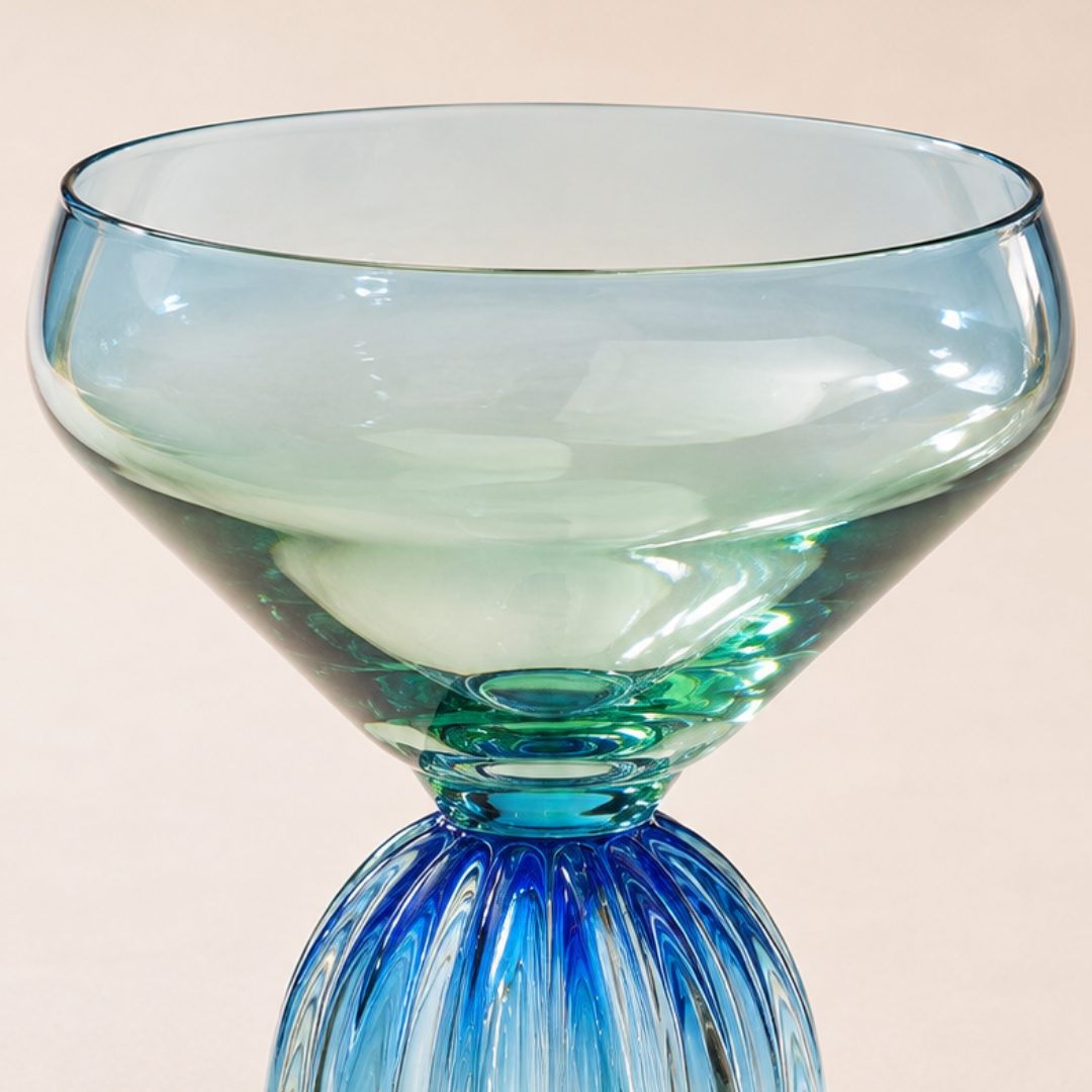 Fluted Petal Goblet Glass, Aqua, set of 6