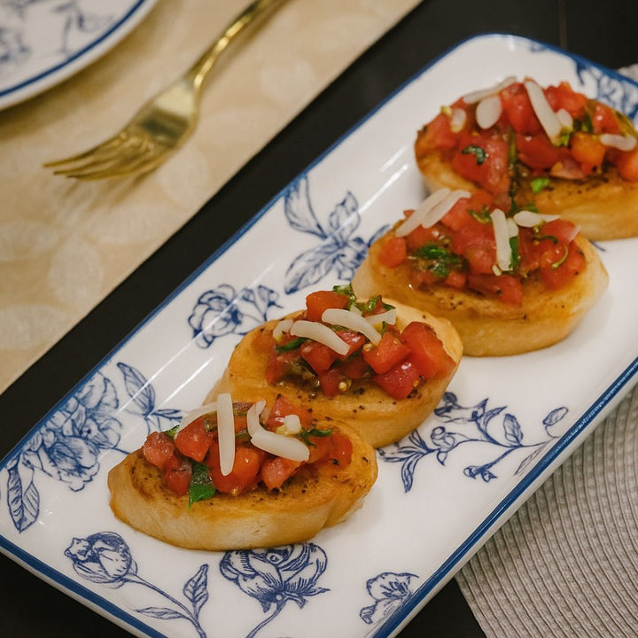Blue Floral Rectangular Serving Platter