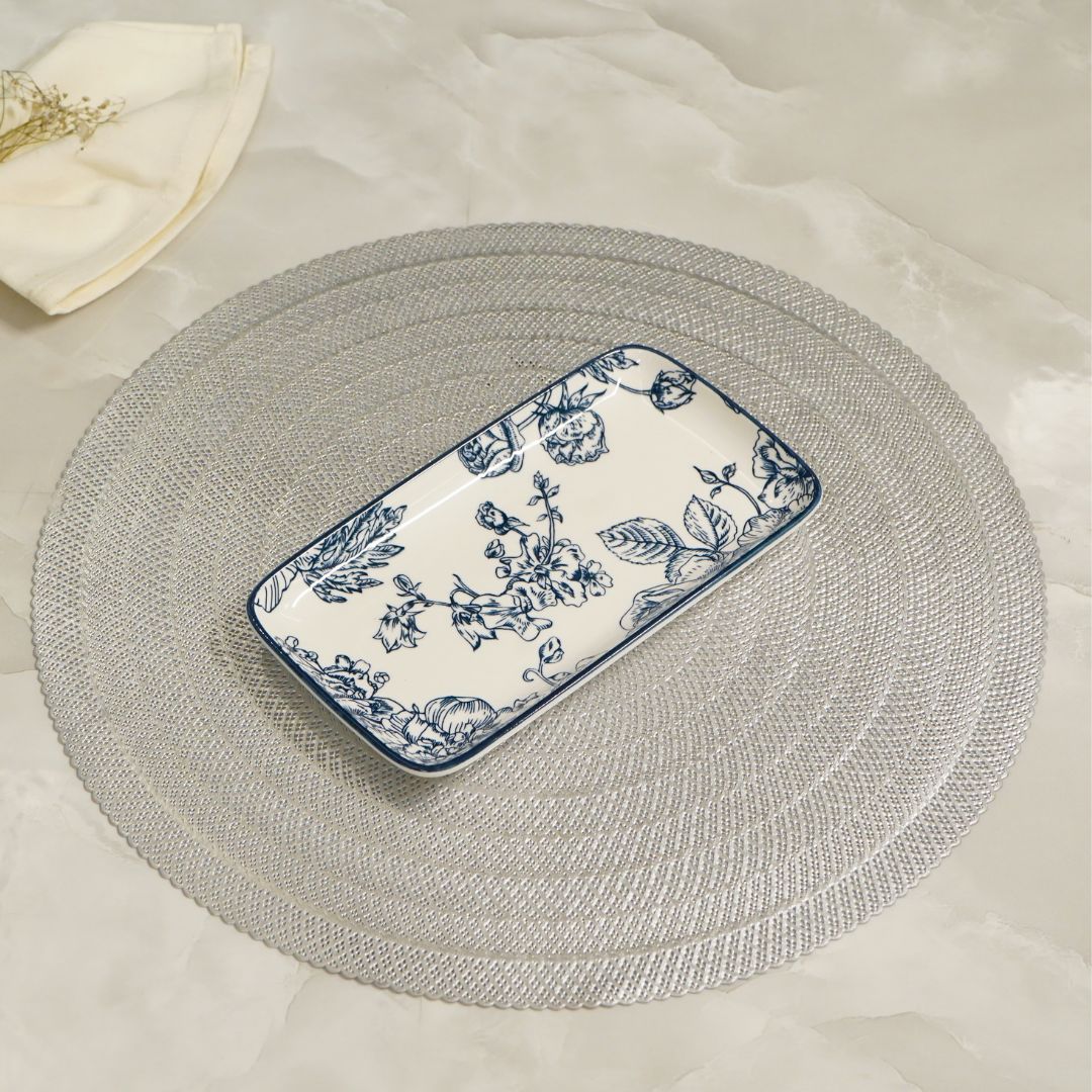 Blue Floral Rectangular Serving Platter