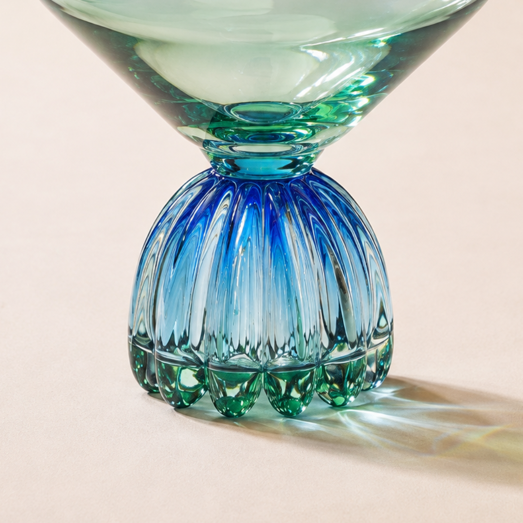 Fluted Petal Goblet Glass, Aqua, set of 6