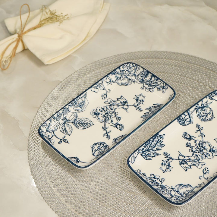 Blue Floral Rectangular Serving Platter