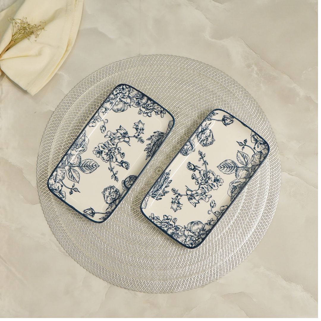 Blue Floral Rectangular Serving Platter