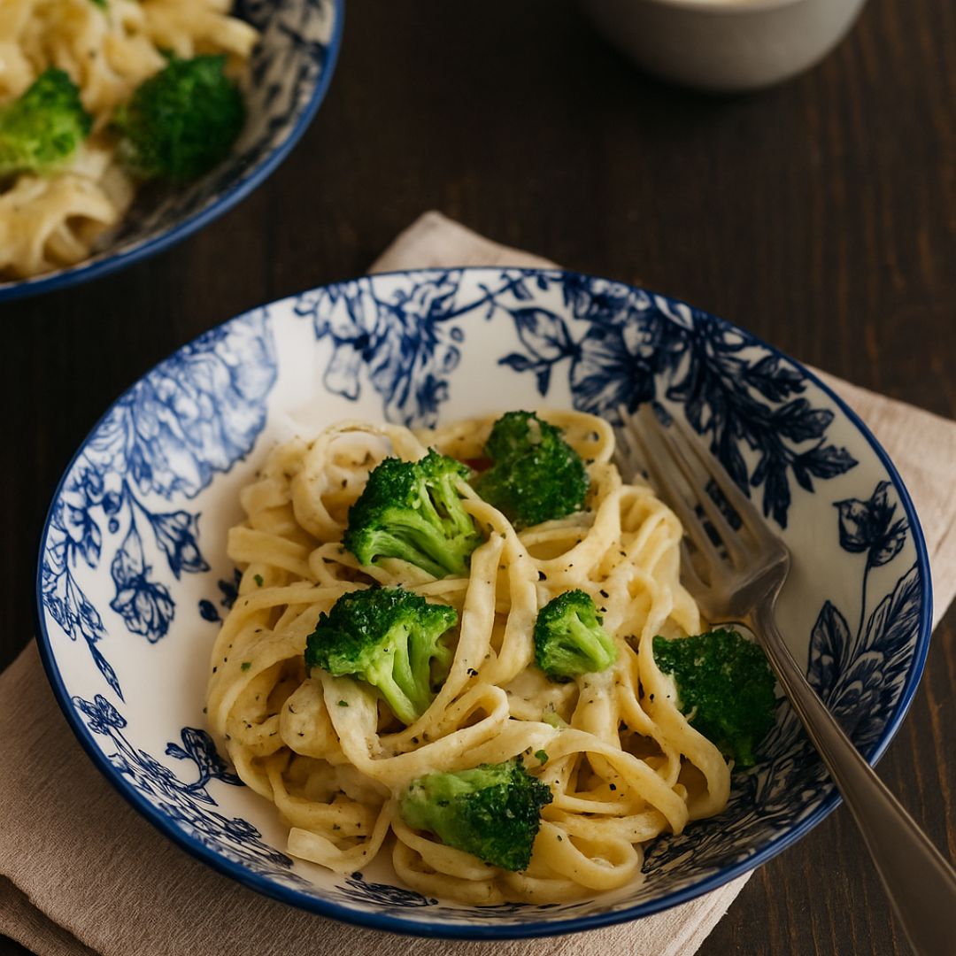 Blue floral pasta plate