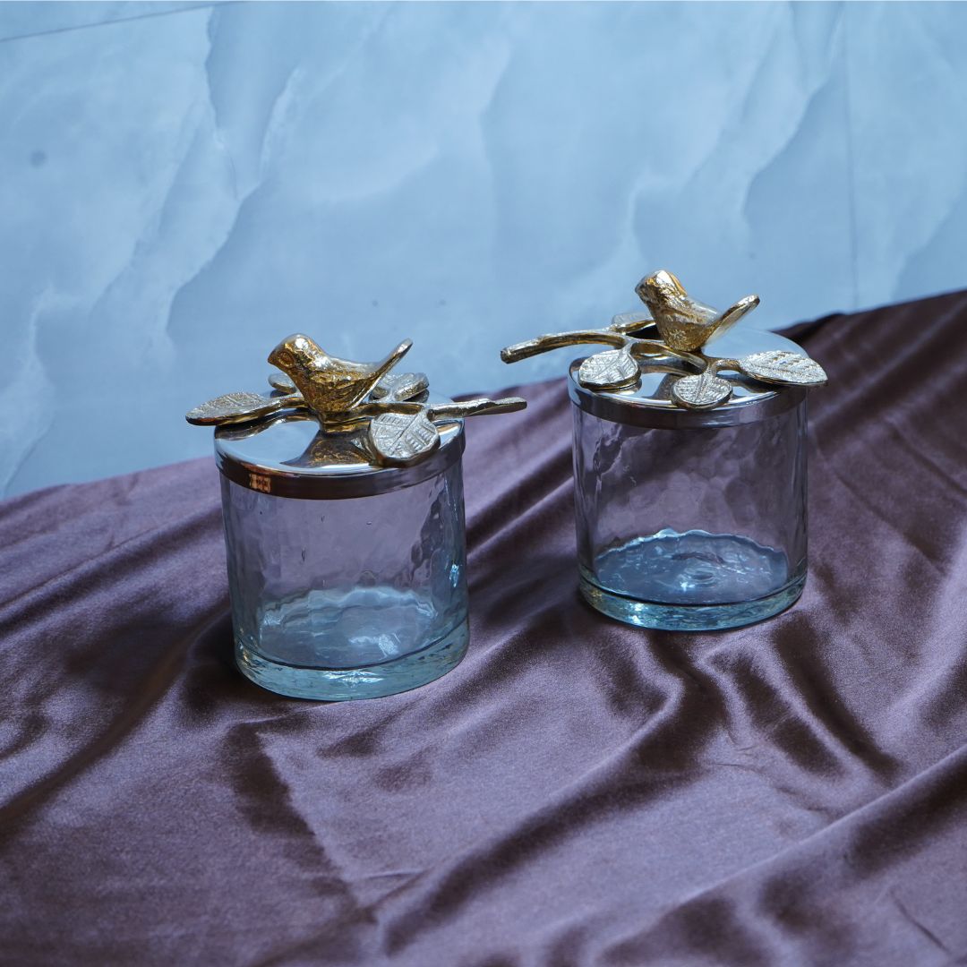 Glass Jar with Gold Bird Accent