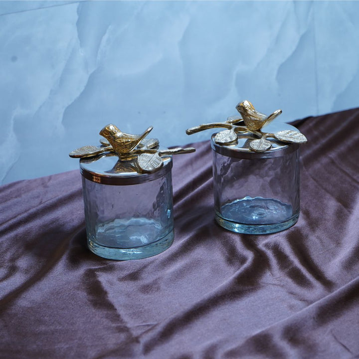 Glass Jar with Gold Bird Accent