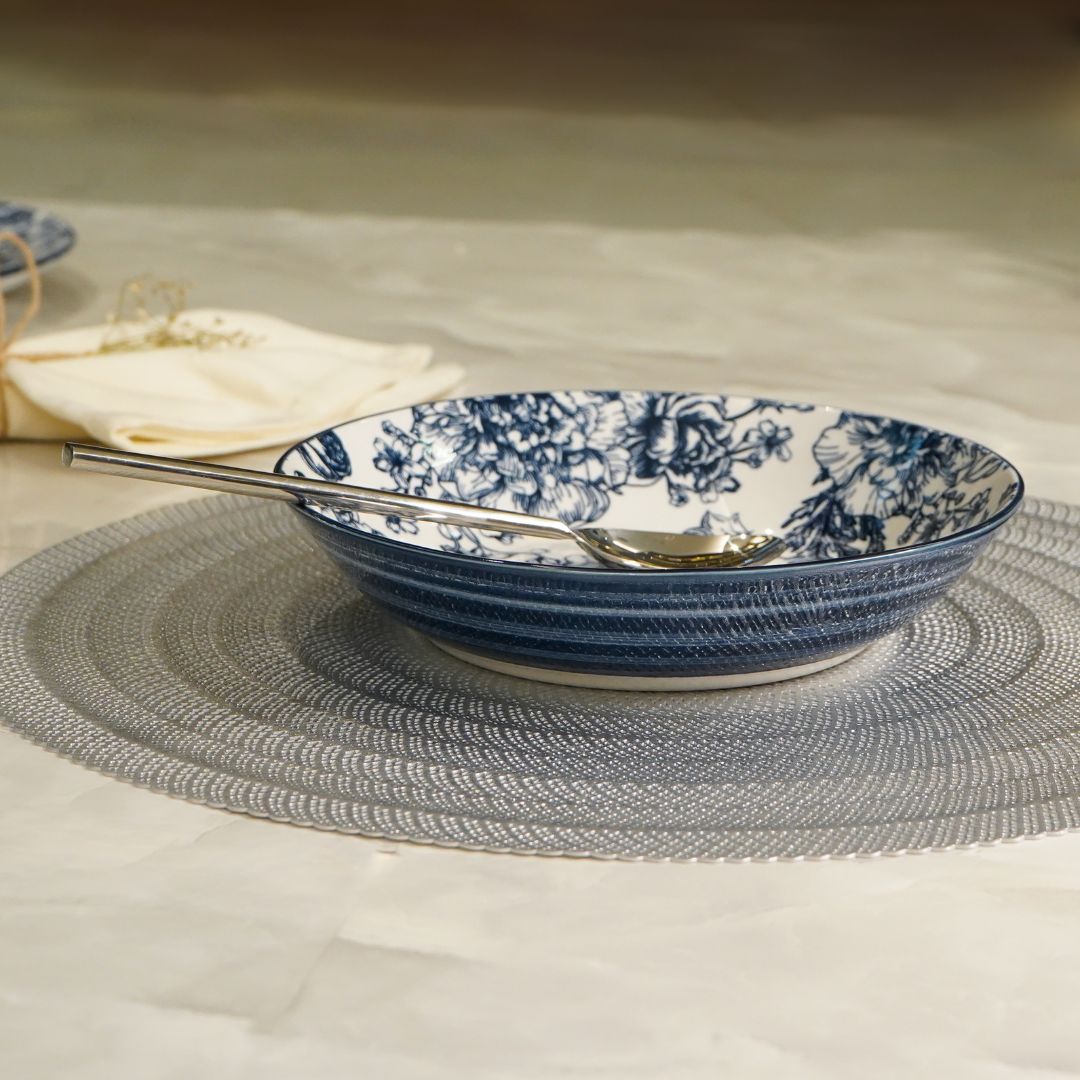 Blue Floral Patterned Ceramic Pasta Plate