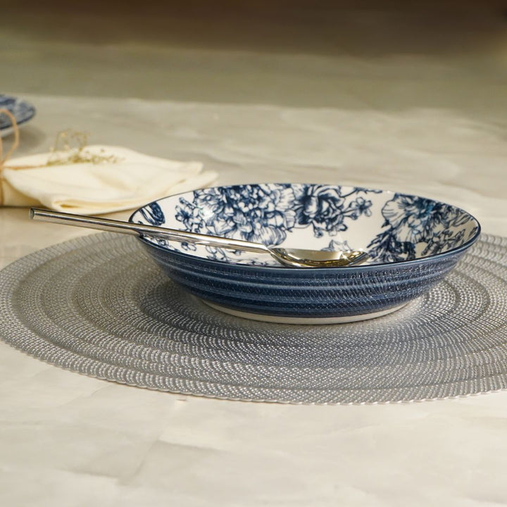 Blue floral pasta plate