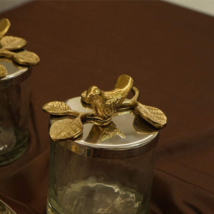 Glass Jar with Gold Bird Accent
