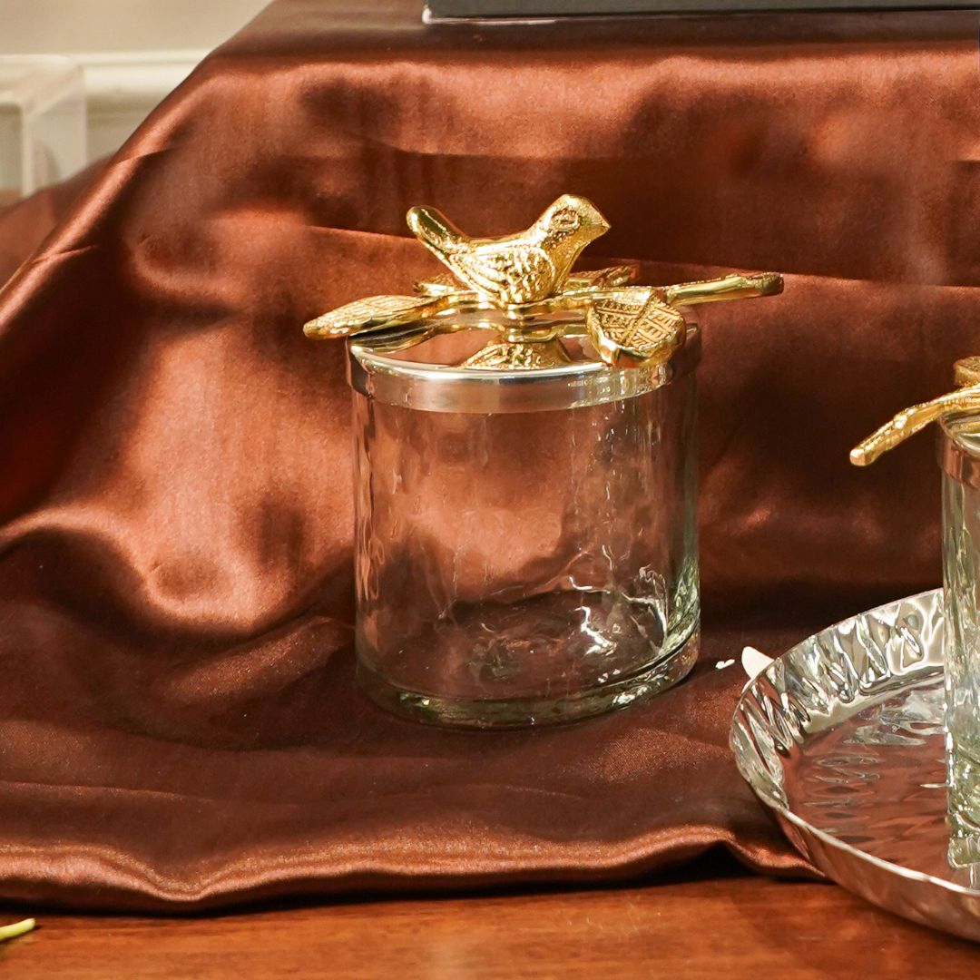 Glass Jar with Gold Bird Accent