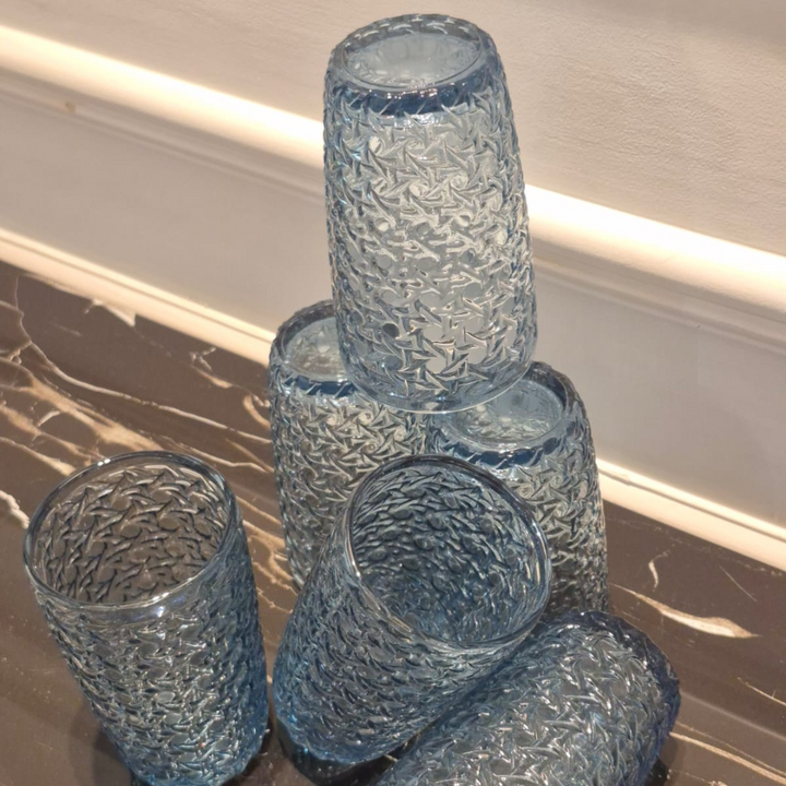 Transparent Blue Tumbler Glasses, Set of 6