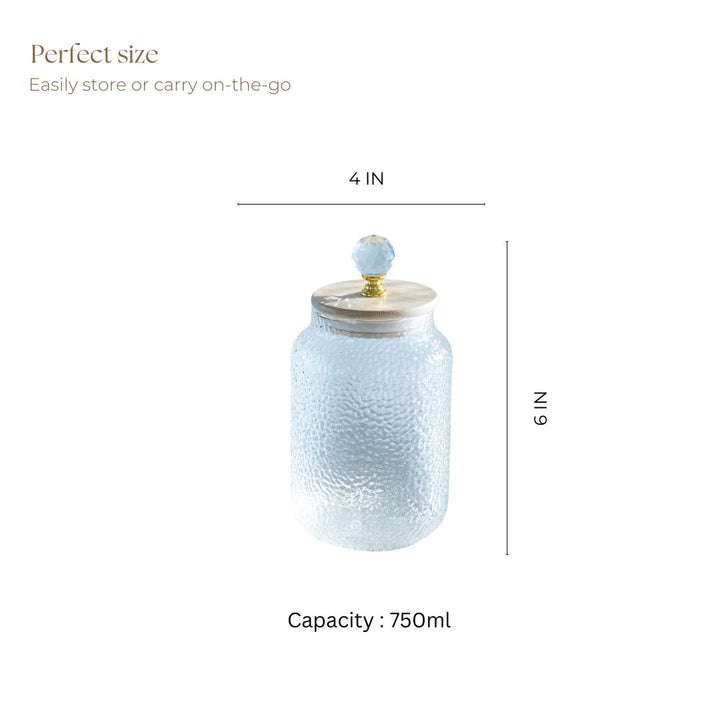 Hammered 750ml Glass Jar with Crystal Airtight Lid, Clear
