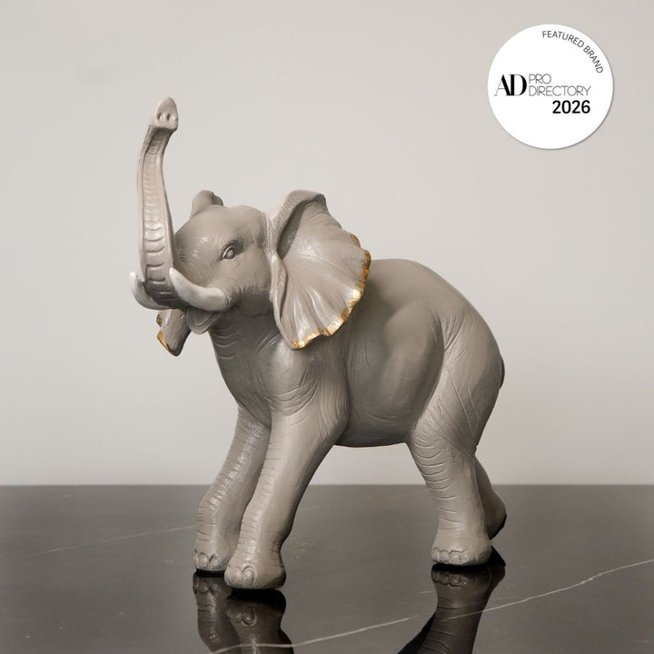 Elephant Figurine with Gold Accents, Grey