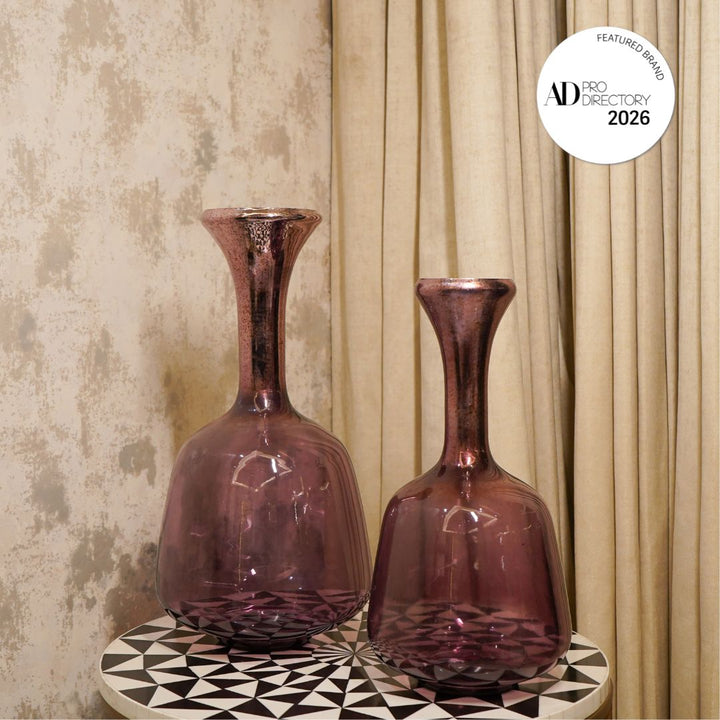 Purple Glass Surahi Decorative Vase, set of 2