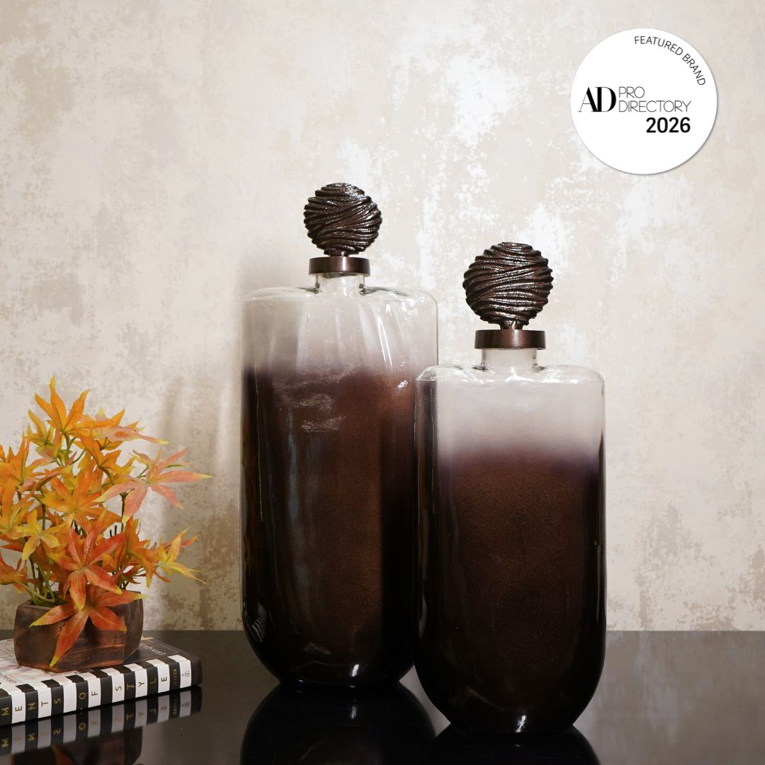 Grey & Black Textured Glass Décor Piece with Ornamental Lid, set of 2