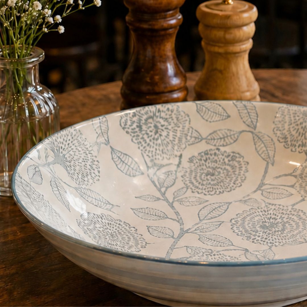 Printed Pasta & Serving Bowl, Light Blue