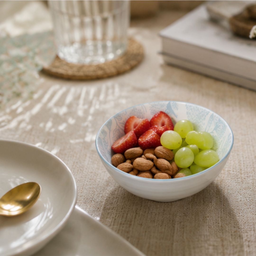 Printed Serving Bowl, Light Blue