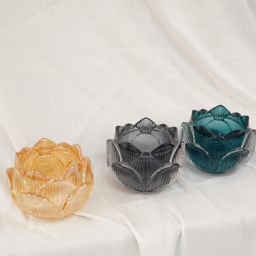 Lotus Glass Candle Holder, Blue