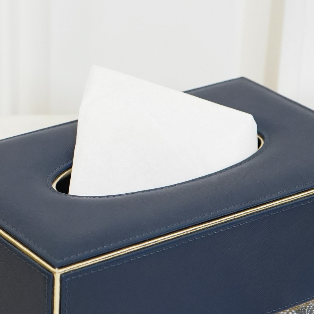 Faux Leather Tissue Box, Navy Blue