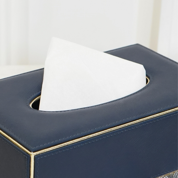 Faux Leather Tissue Box, Navy Blue