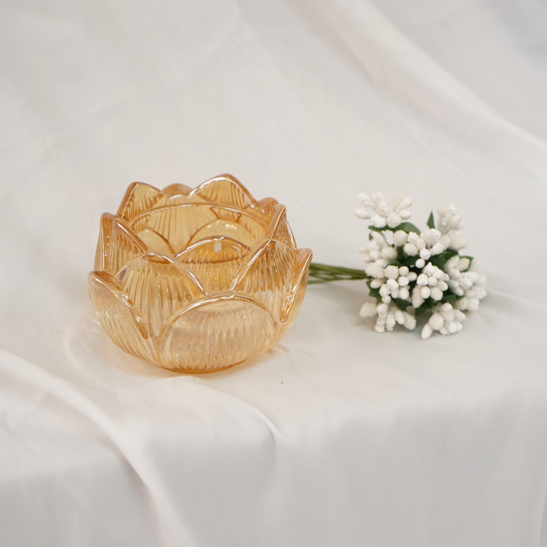 Lotus Glass Candle Holder, Golden