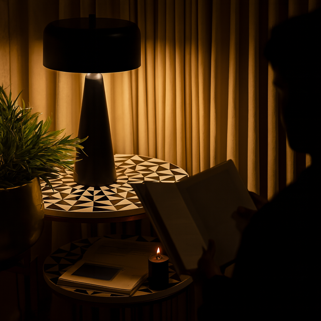 Tapered Table Lamp with Shade, Matte Black