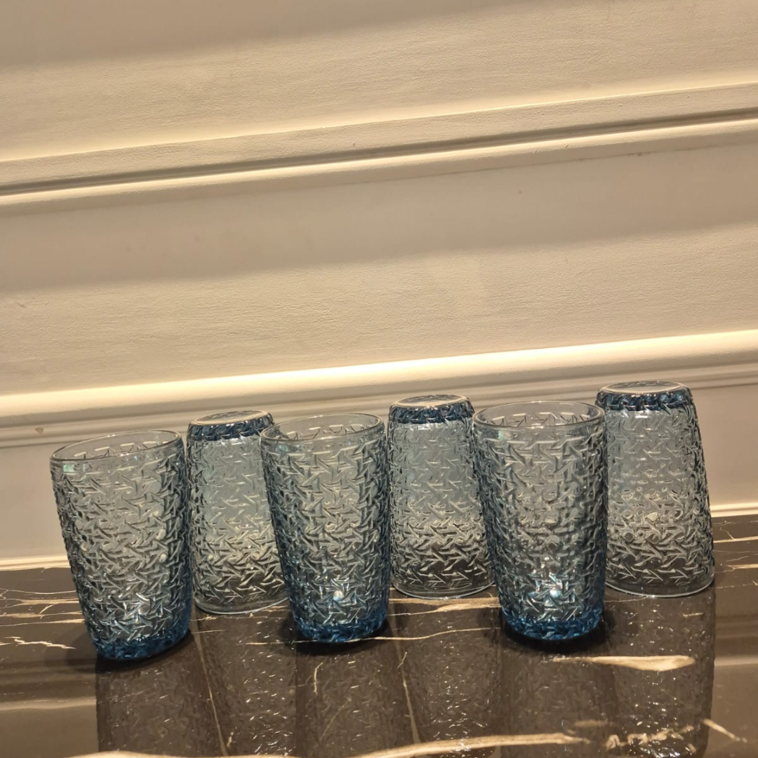 Transparent Blue Tumbler Glasses, Set of 6