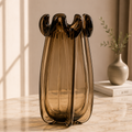 Twisted Rim Glass Vase, Amber Smoke, Large