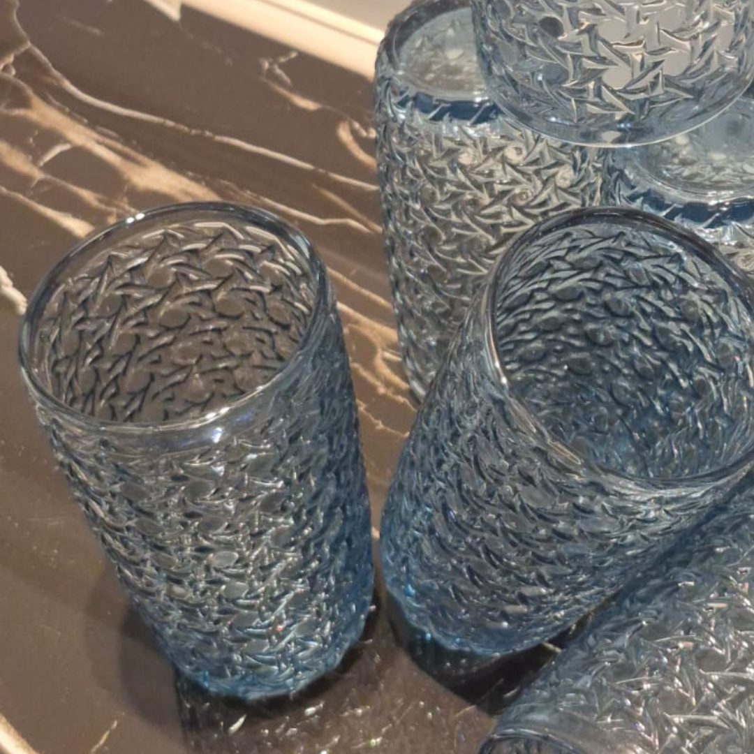 Transparent Blue Tumbler Glasses, Set of 6