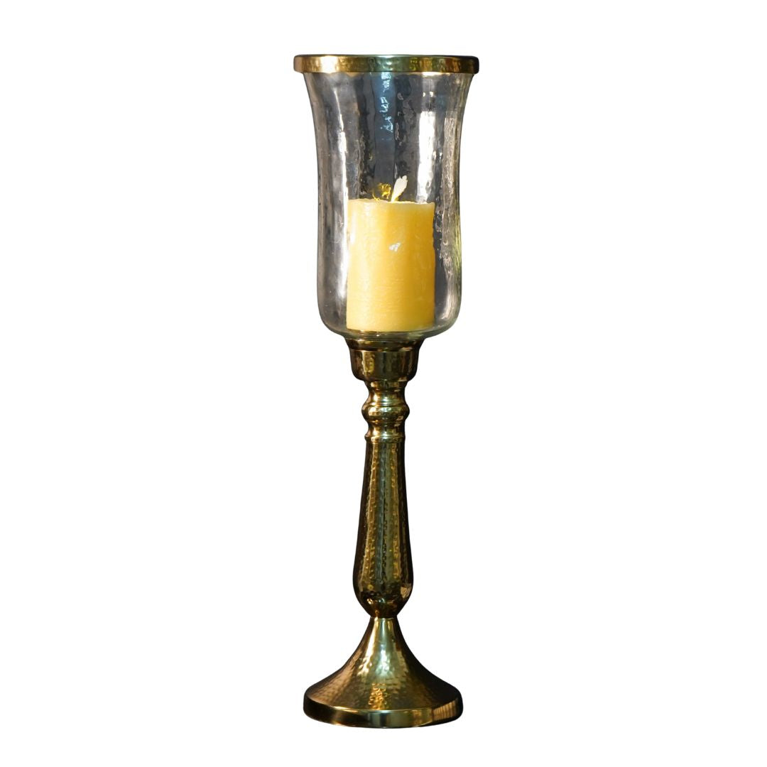 Gold Hammered Vintage Candle Holder, Large