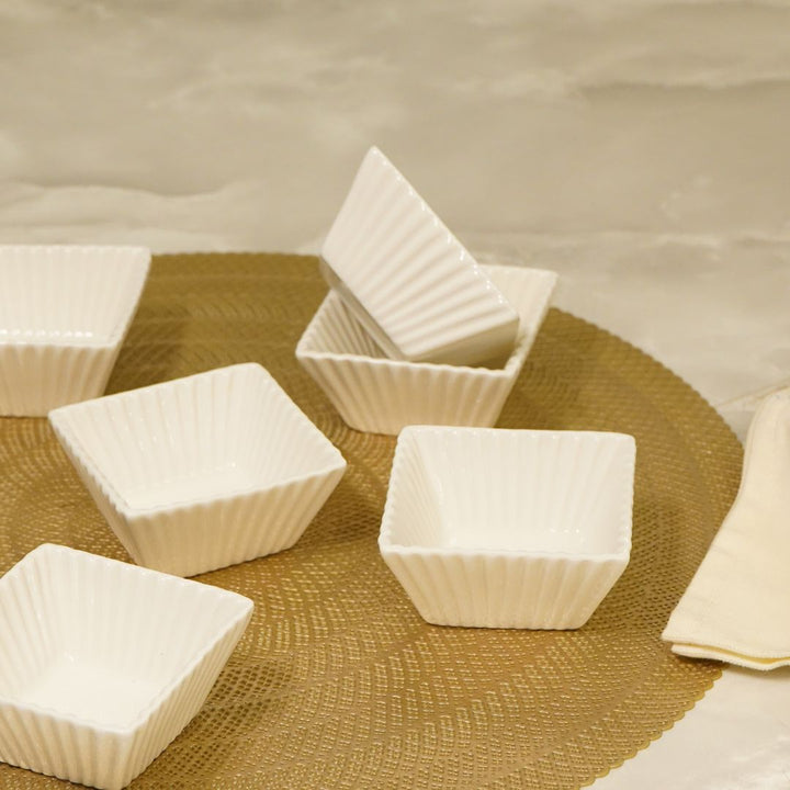 Set of 6, Classic White Ceramic Soufflé Bowls, Square