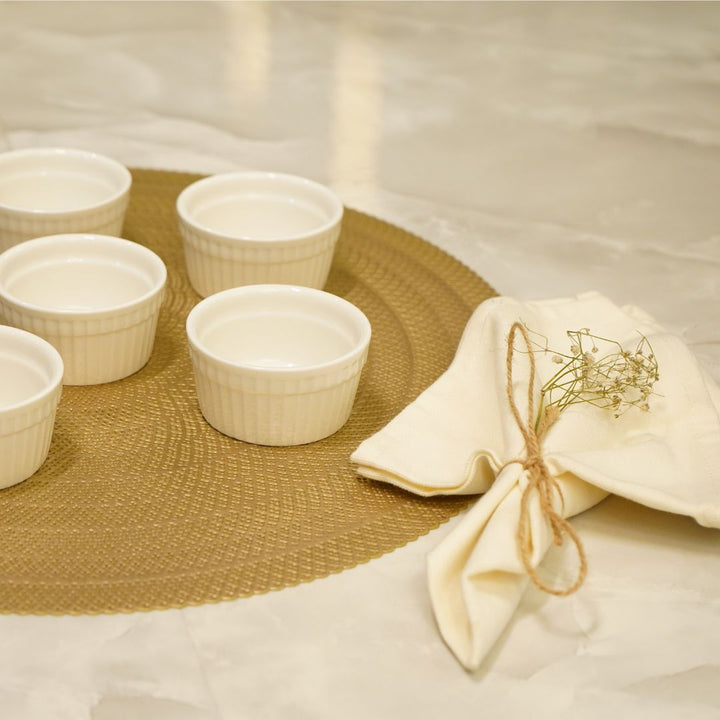 Set of 6, Classic White Ceramic Soufflé Bowls, Circular