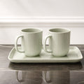 Ribbed Ceramic Mug Set with Tray, Sage Green 200ml