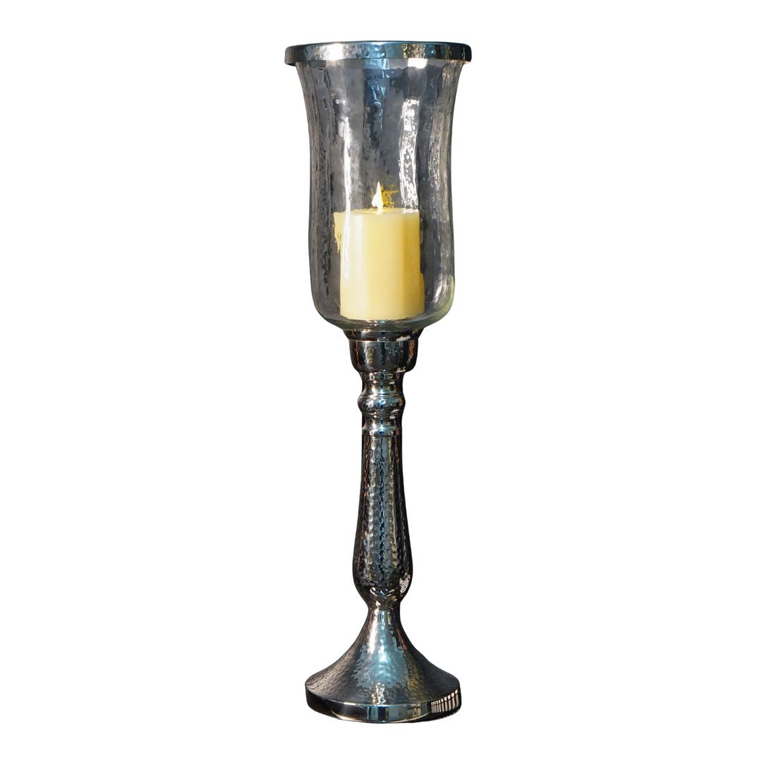 Silver Hammered Vintage Candle Holder, Large