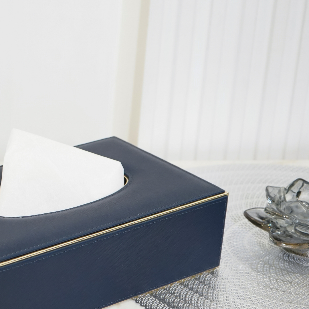 Faux Leather Tissue Box, Navy Blue