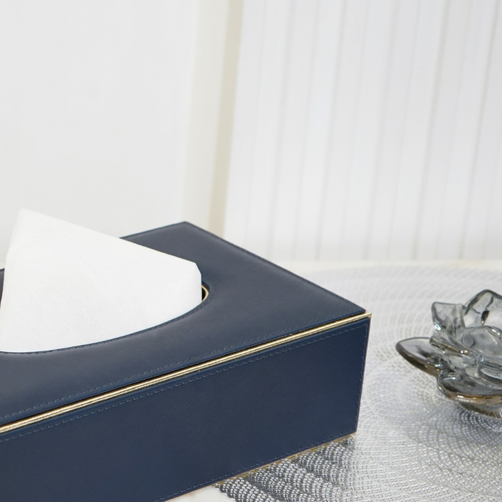 Faux Leather Tissue Box, Navy Blue