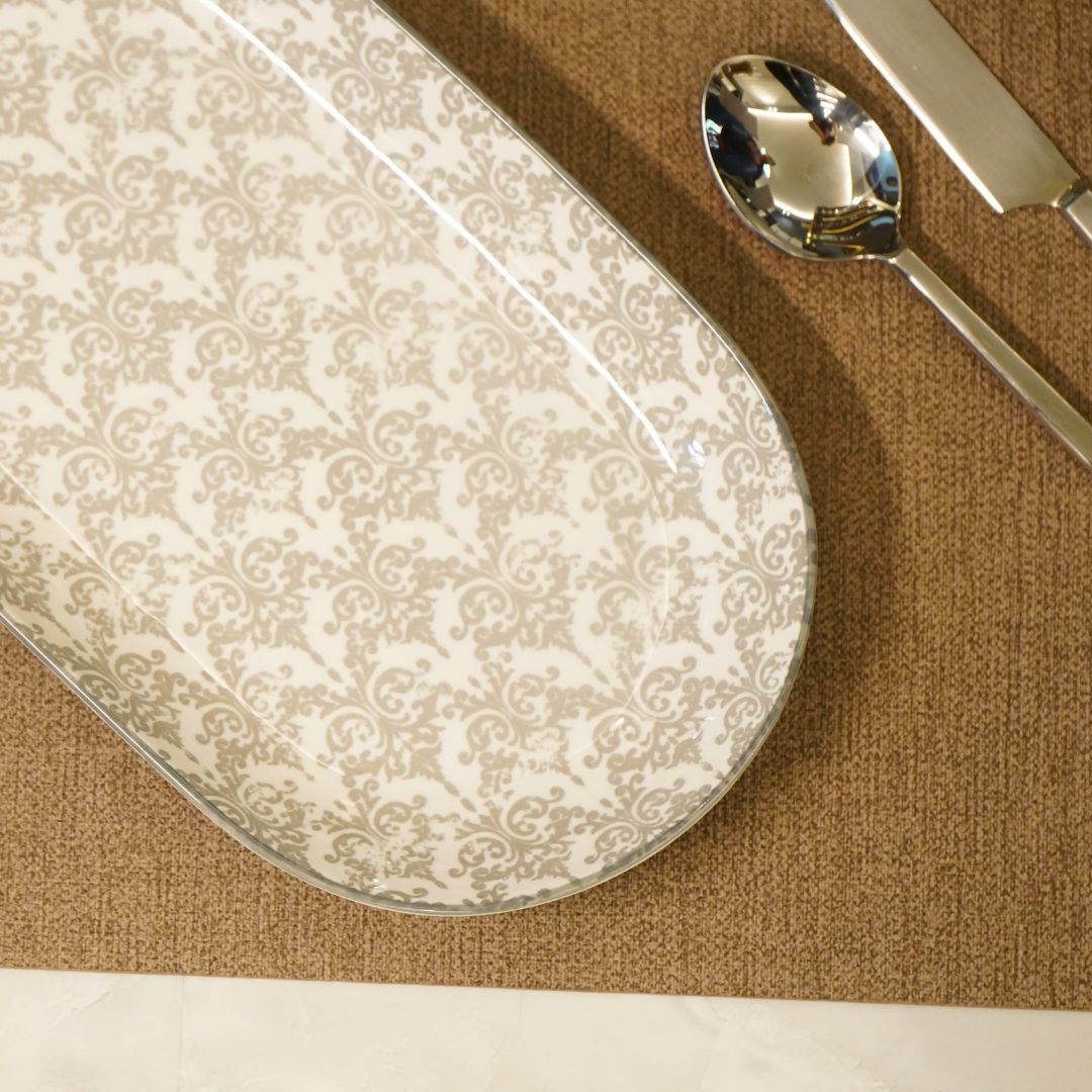 Classic Ivory - Grey ceramic Oval Platter