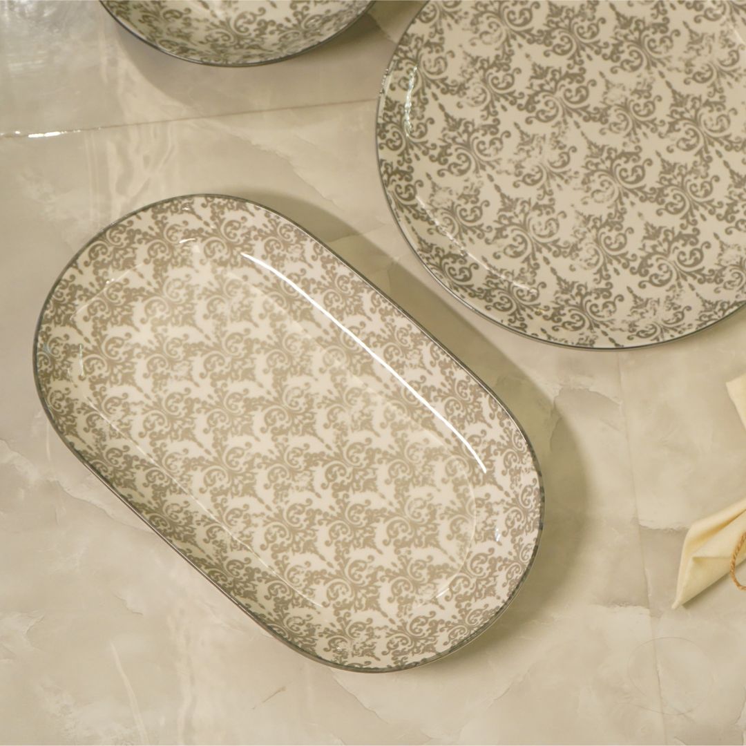 Classic Ivory - Grey ceramic Oval Platter
