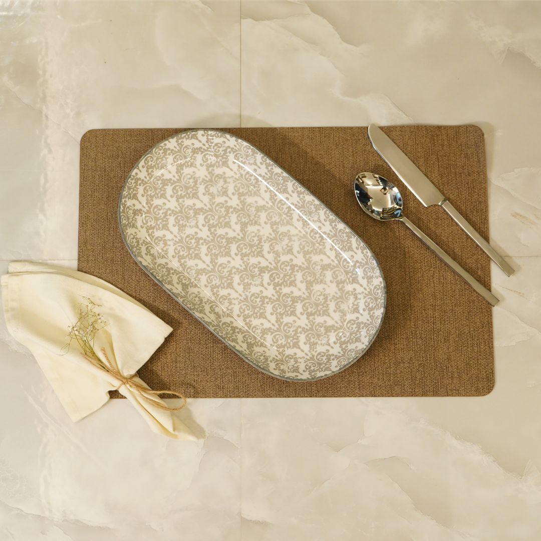 Grey rectangular platter oval