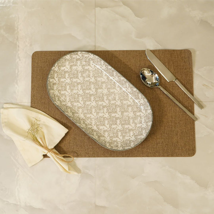 Grey rectangular platter oval