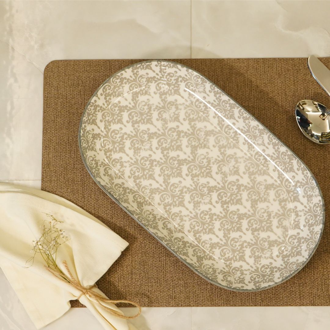 Grey rectangular platter oval