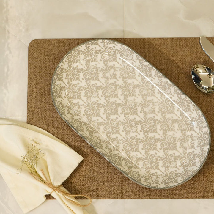 Grey rectangular platter oval
