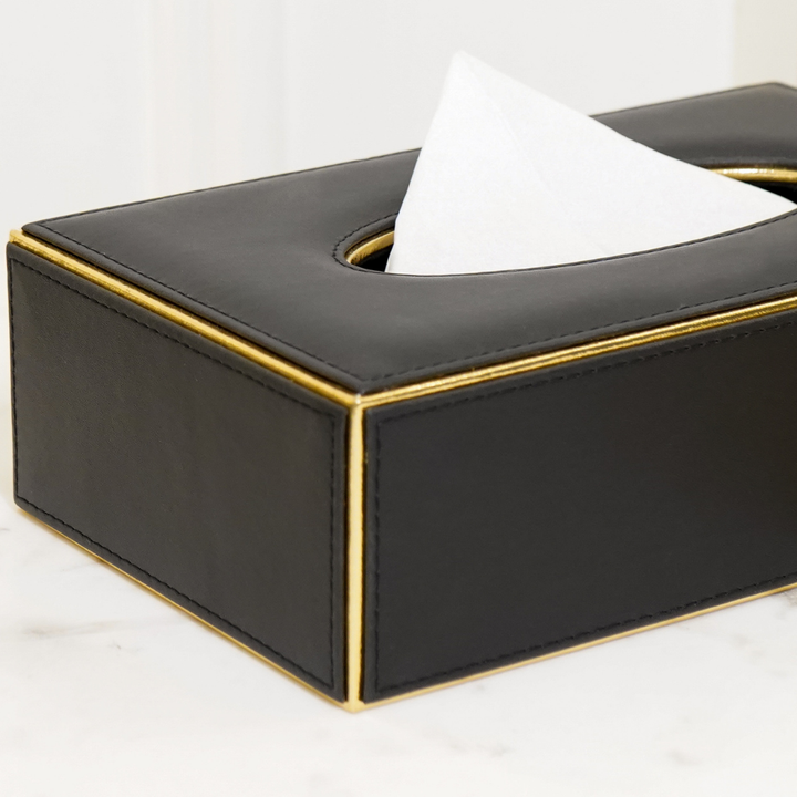 Faux Leather Tissue Box, Black