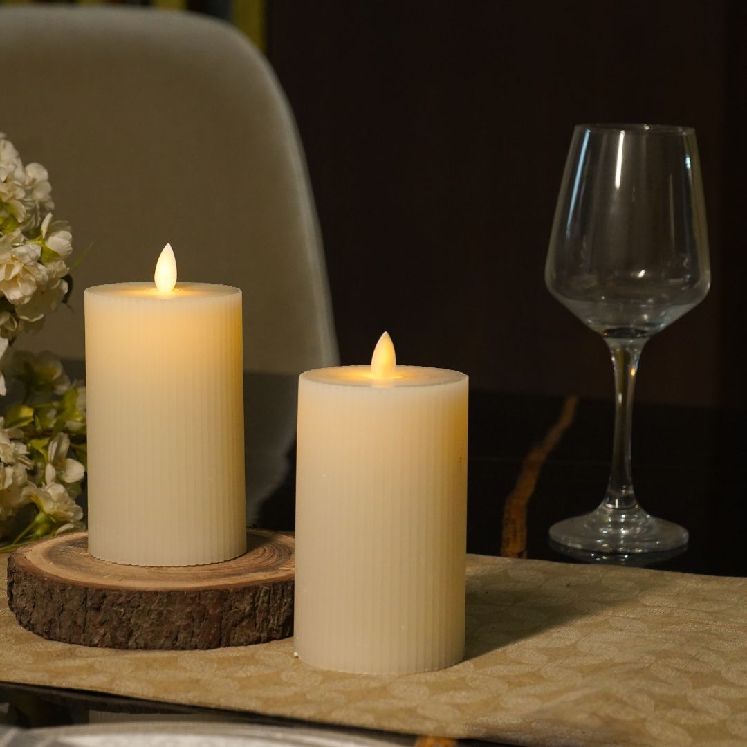 Fluted White LED Candle – Large