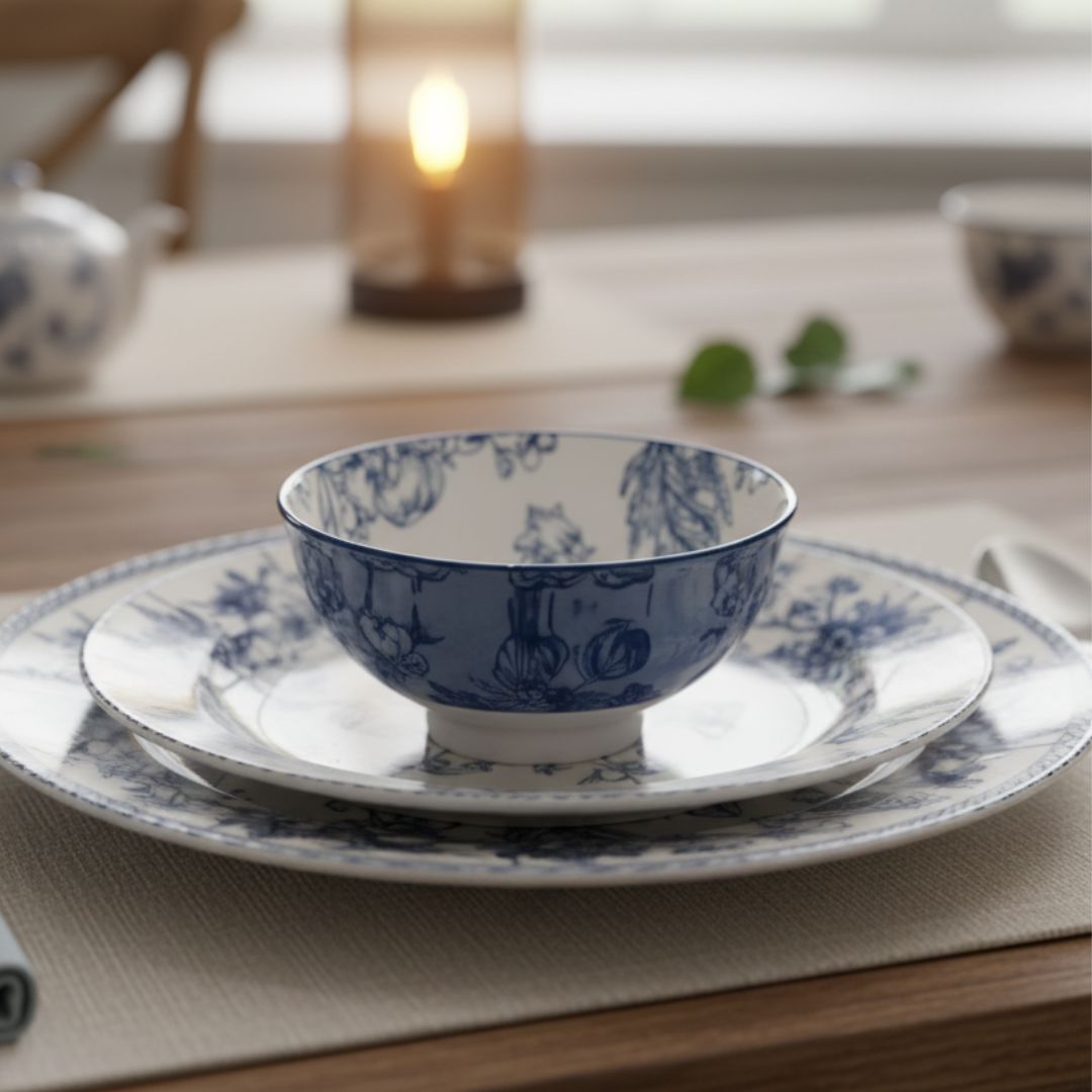 Floral Ceramic Bowl, Blue