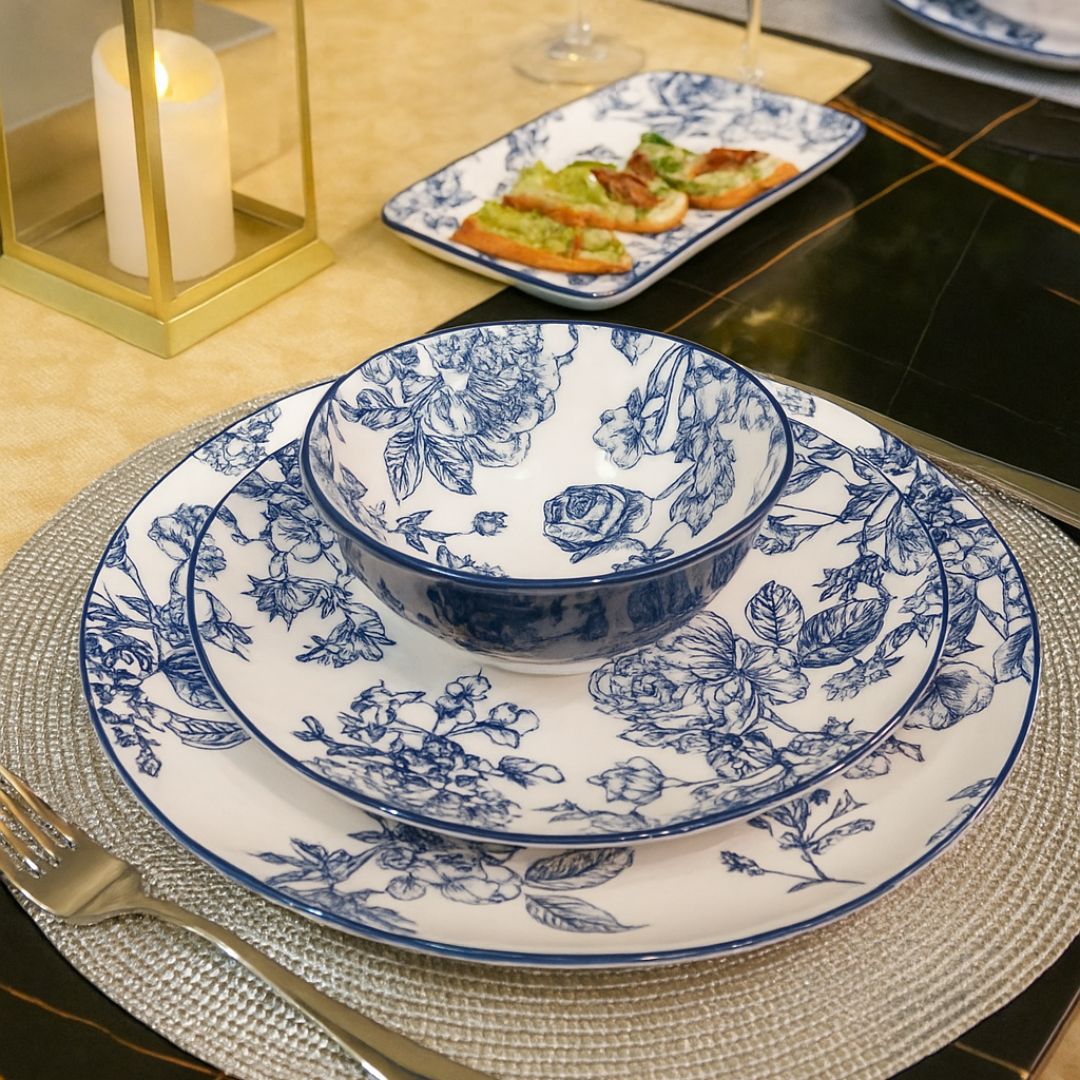 Floral Ceramic Bowl, Blue
