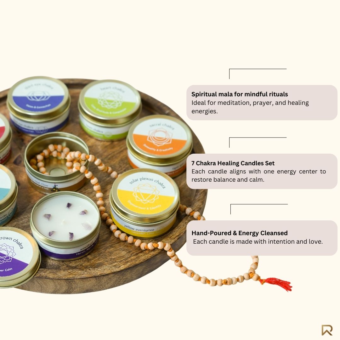 7 Chakra Scented Candles w/ Healing Beads Gift Set