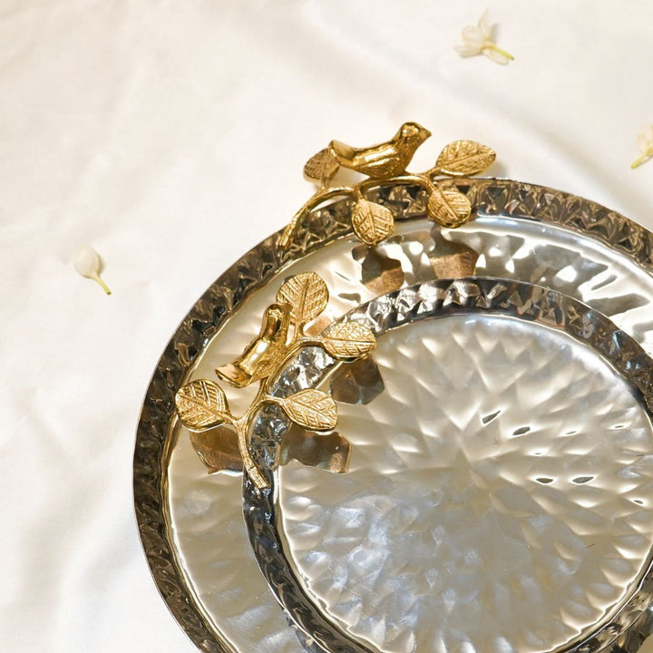 Bird Accent Decorative Tray, Gold and Silver, Big