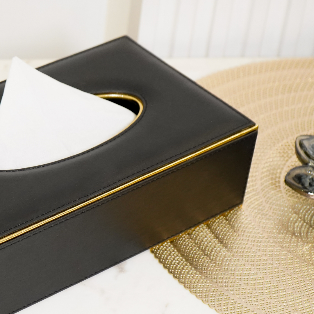Faux Leather Tissue Box, Black