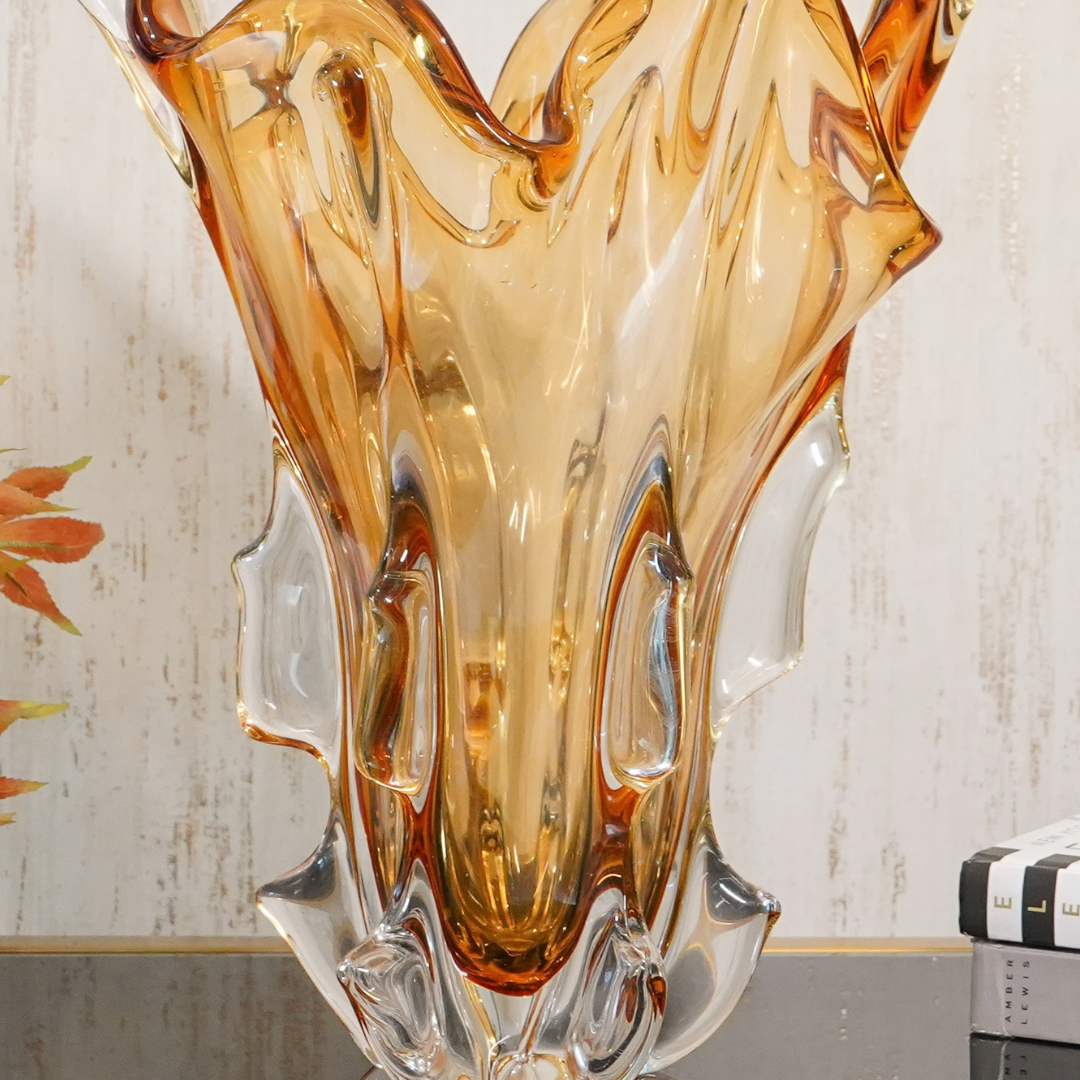 Amber Wave Art Glass Vase